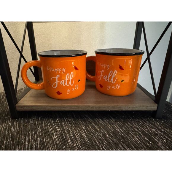 Set of 2 Fall Mugs – 15oz | “Happy Fall Y’all” Orange Coffee Cups - Picture 1 of 1